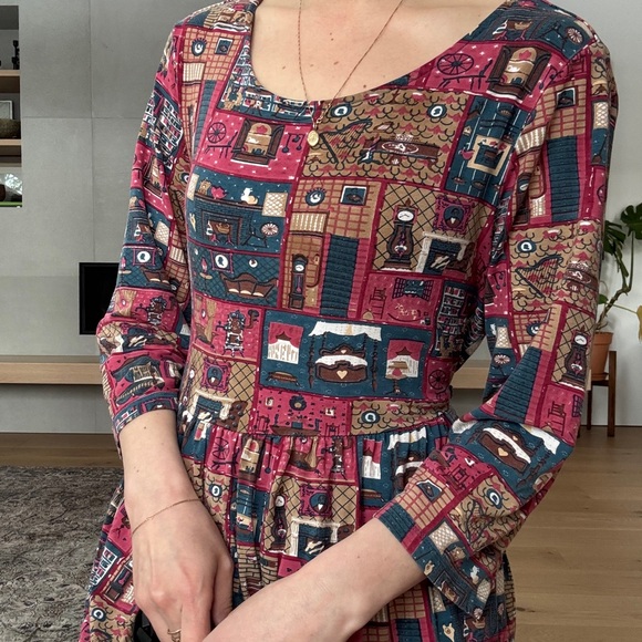 April Cornell Burgundy Patchwork Print Long Sleeve Maxi Dress - Picture 6 of 17